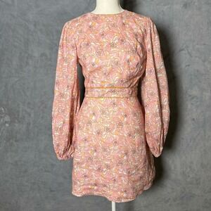Keepsake The Label Size S Floral Mini Dress Long Sleeve Retro Pink Fit & Flare